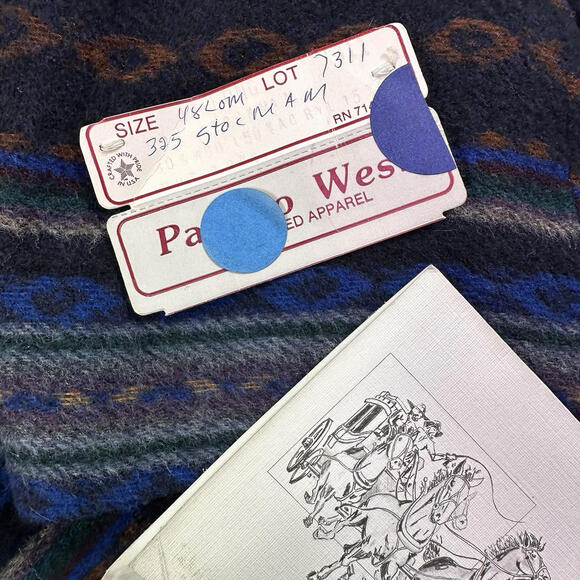 VTG Pagano West Blazer Mens 48 Long Blue Aztec AOP Stockman Wool USA NWT - Picture 4 of 9